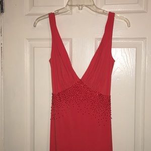 Coral long open back dress